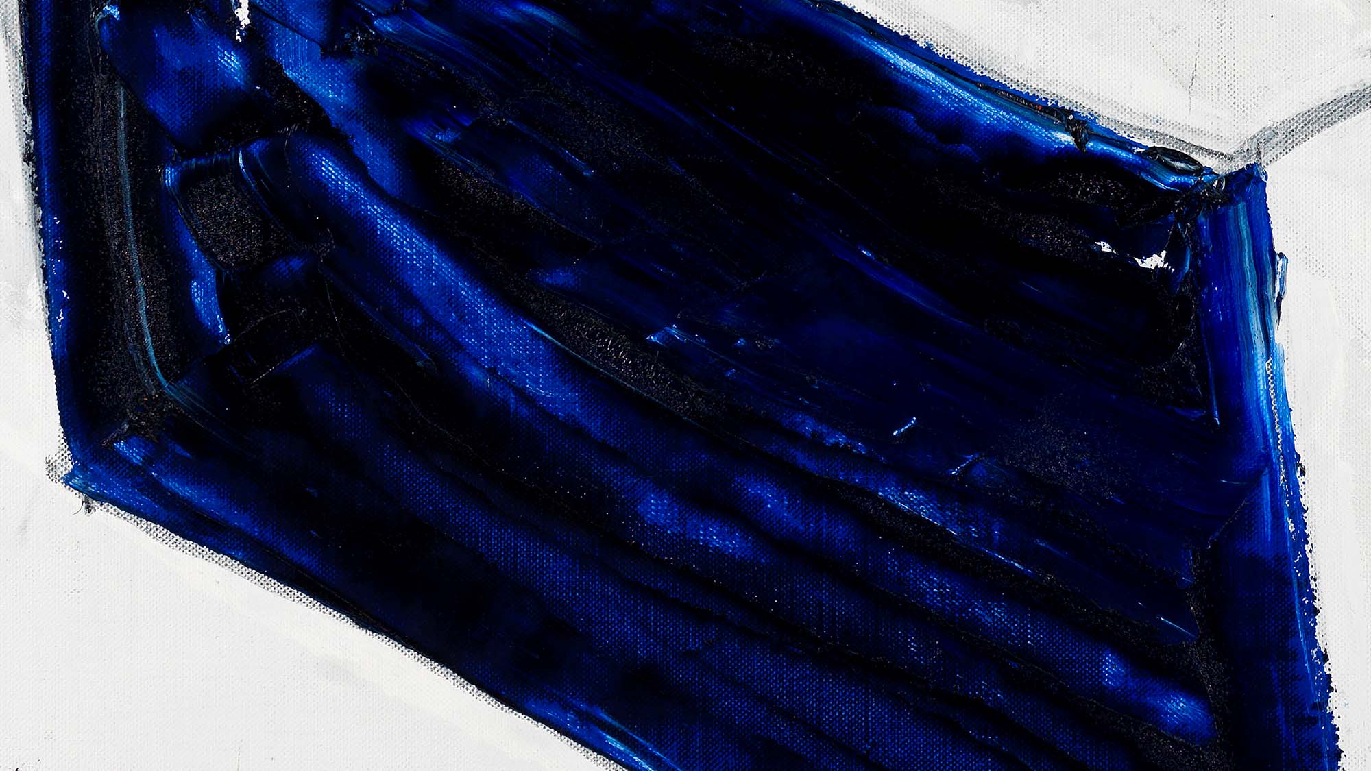 Närbild på oljemålning med blått.